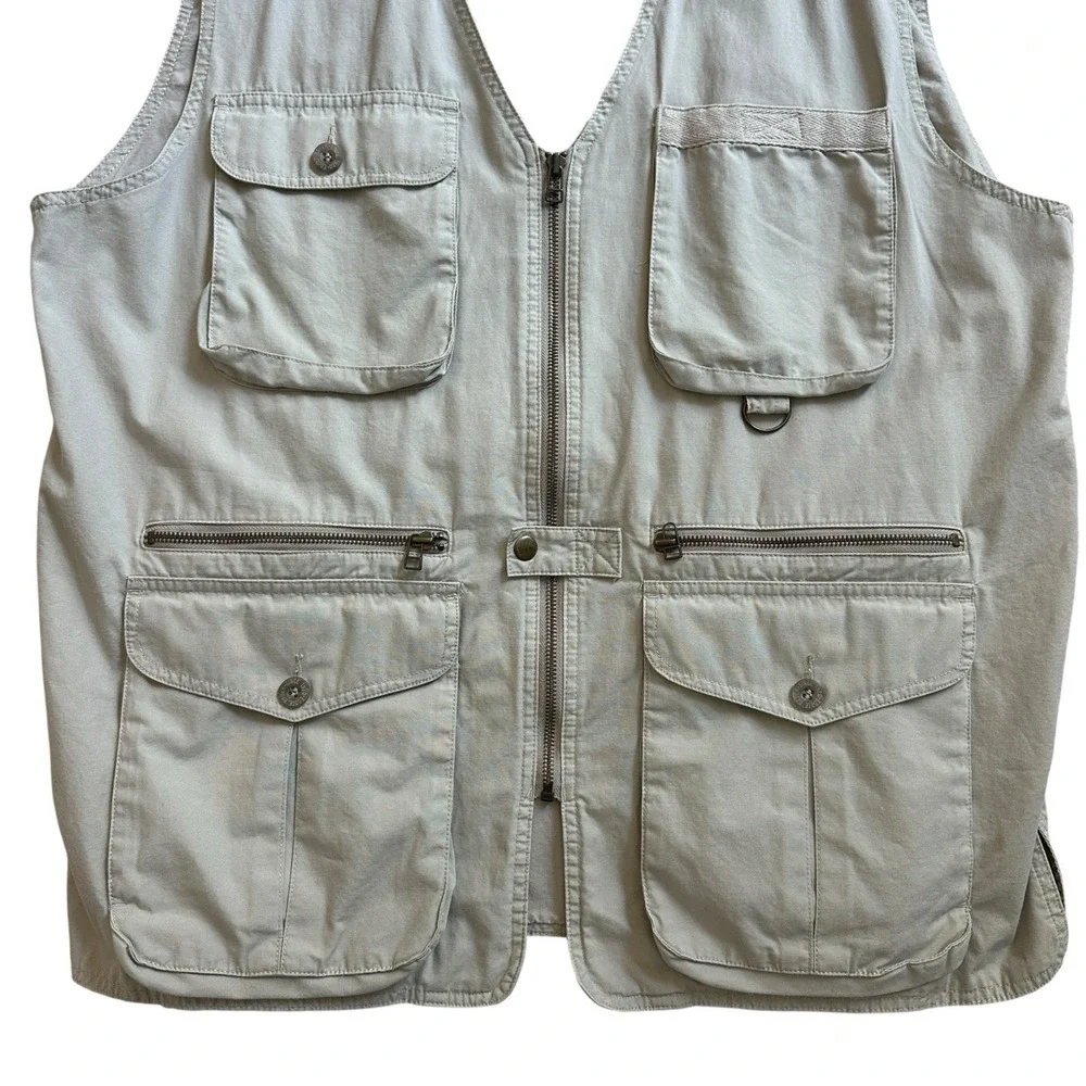 VTG Eddie Bauer Voyager Vest 2919 Men's Size Large Beige 100% Heavyweight Cotton